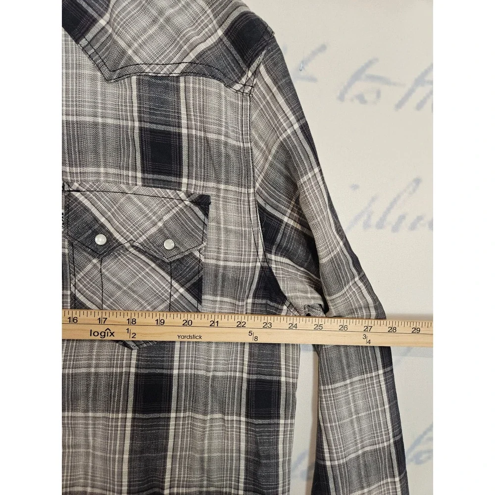 Levi's Western Shirt XXL Black Gray Plaid Pearl Snap Long Sleeve Cotton Sawtooth